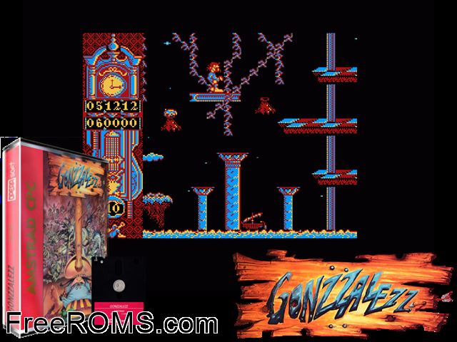 Gonzalezzzzz (S) (1989) [h1] Amstrad CPC game showing 3D box cover and gameplay screenshot
